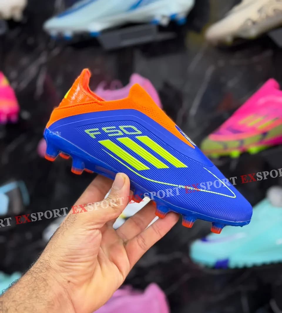 Crampon Enfant Adidas F50 Elite Sans Lacets (Laceless) – Bleu/Fli