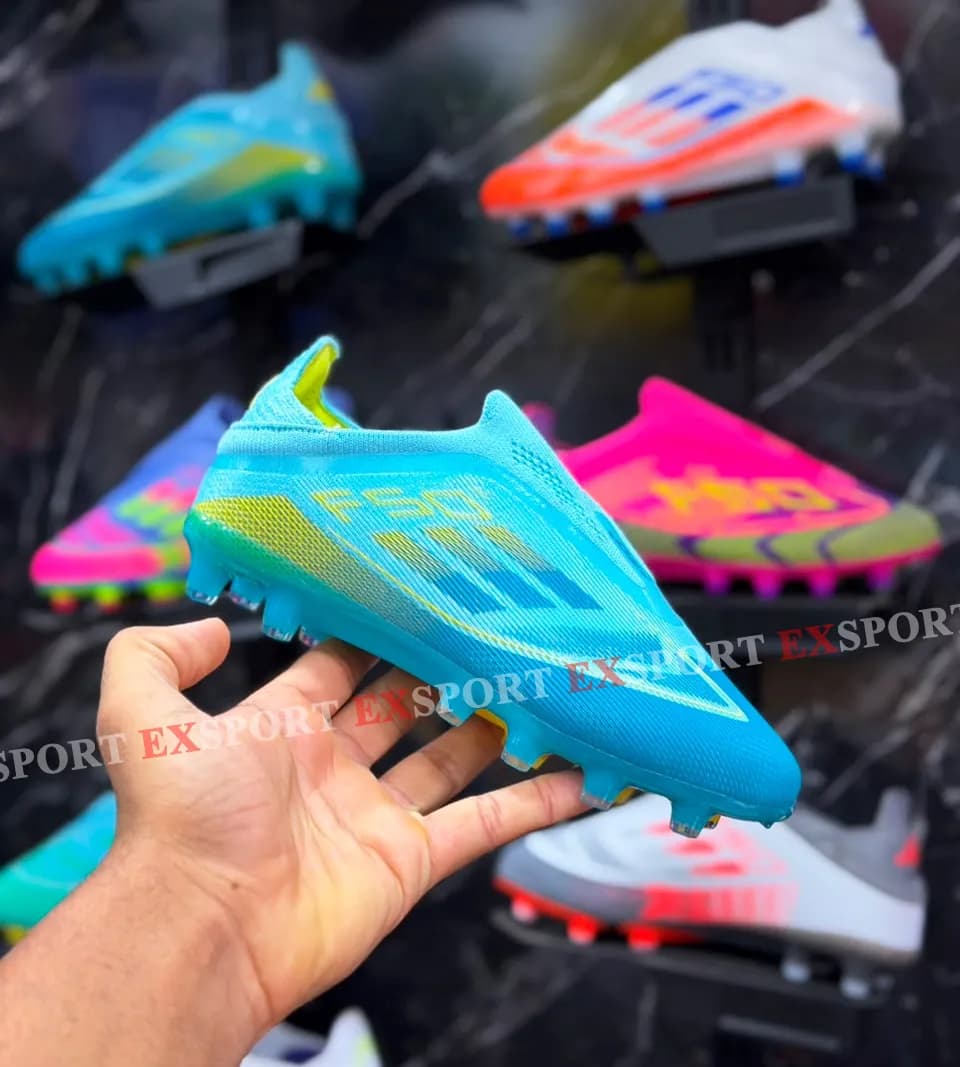 Crampon Enfant Adidas F50 Elite Laceless FG – Bleu Ray Lucide