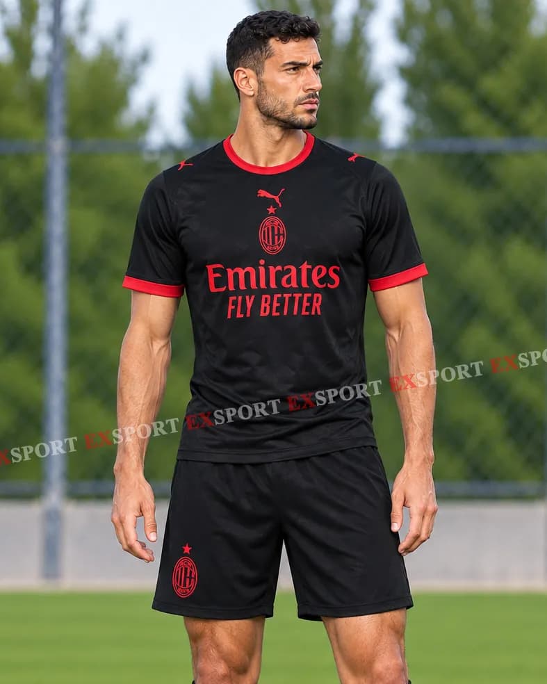 Ensemble Maillot et Short AC Milan – Saison 2026/27 / Noir et Rouge